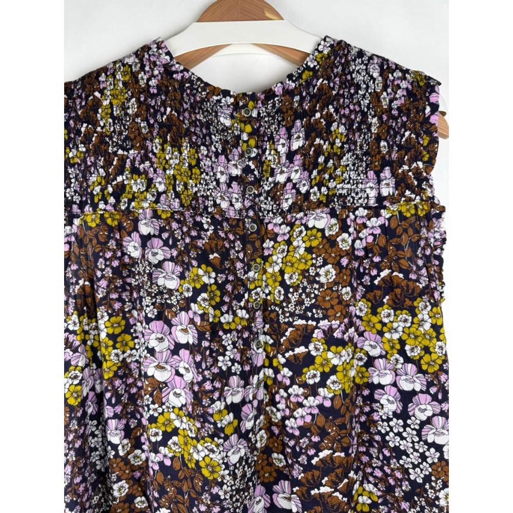 Women's Caslon Floral Cold Shoulder Smocked Top Navy/Pink Size XL - Picture 6 of 8